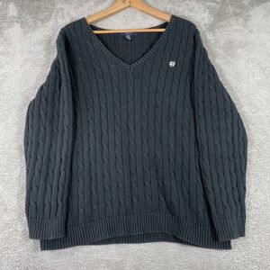 Chaps Cable Knit‎ V Neck Sweater Womens 3X Black Cotton Classic Preppy